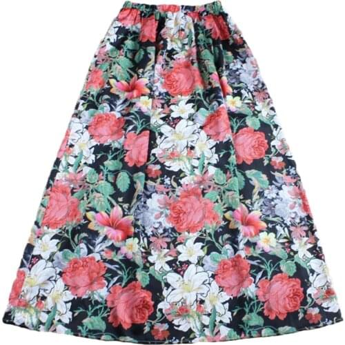 Arrival 2021 Autumn New Runway Floral Floor-Length A-Line Skirts Women On Sale Elastic Waist Elegant Flower Long Skirt