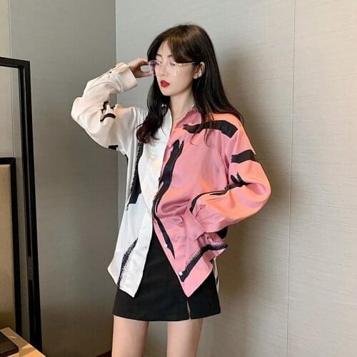 2020 autumn new fashion contrast color thick stripes long sleeve lapel loose shirt personality fashion blouse