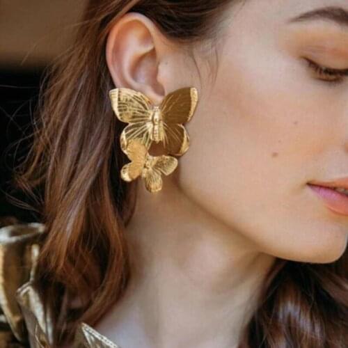 DIEZI Punk Fashion Double Butterfly Dangle Drop Earrings For Women Ladies Statement Gold Metal Earrings 2019 New Pendientes