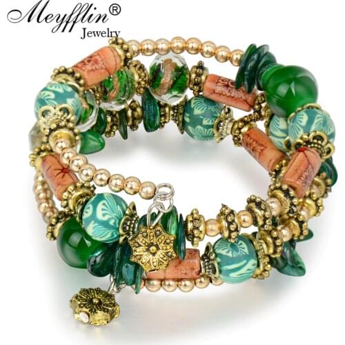 Meyfflin Bohemian Shell Beads Charms Bracelets & Bangles for Women Jewelry Fashion Multilayer Cuff Bracelet Pulseiras Bijoux