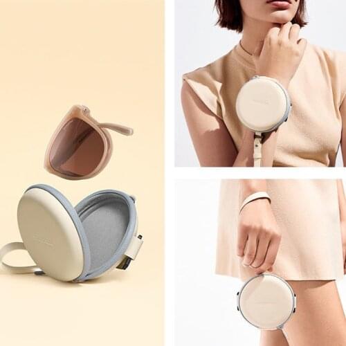 Folding Glasses Case Round Portable Zipper Cortex Storage Case Sunglasses Reading Eyewear Protective Case For Women Men