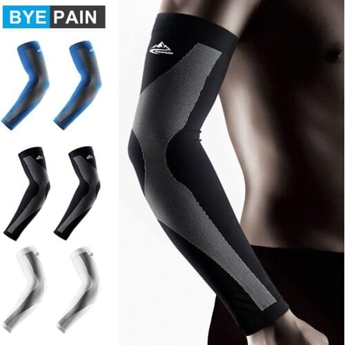 1Pair BYEPAIN UV Protection Arm Sleeves with Anti-Slip Covers Compression Sunblock Ice Silk Cooling Sleeves for Outdoor Sporting