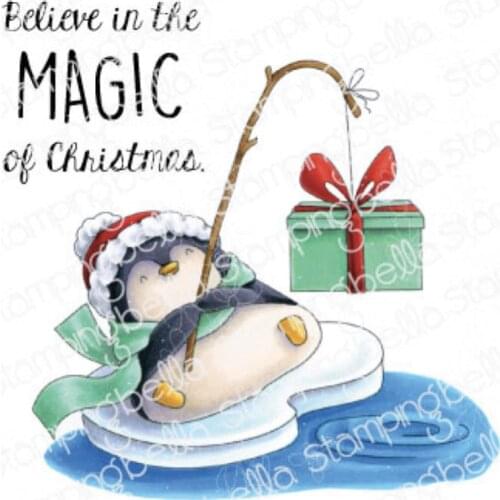 10x10 Penguin Fishing Gift Transparent Clear Rubber Stamp Sheet Cling Scrapbooking Photo Album PaperCard DIY Craft