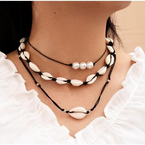 3PCS/Set Charm Conch Seashell Collar Choker Necklace For Women Beach Boho Summer Natural Shell Cowrie Pearl Necklace Jewelry