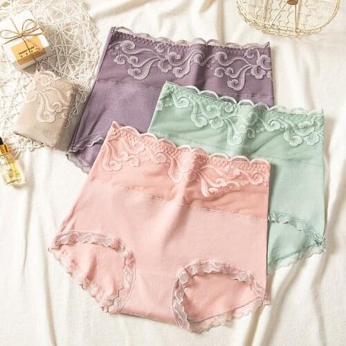 4Pcs/Set High Waist Womens Panties Cotton Body Shaper Sexy Lace Ladies Underwear Seamless Briefs Breathable Female Lingerie