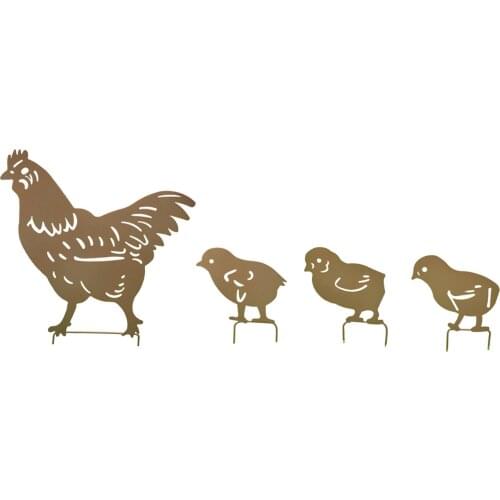 4x Chicken Family Silhouette Garden Yard Chicken Statue Decor Decoration