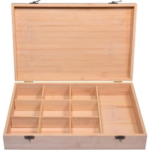 9+1 Compartments Multi-purpose Storage Box Natural Wooden Tea Organizer Box Bamboo Tea Chest For Home Office Supplies Storage