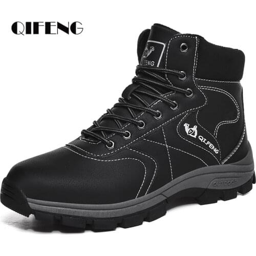 Yellow Ankle Boots Cowboy Footwear Snow Warm Fur Sneakers Padded Trekking Black Waterproof Leather Men Hiking Shoe Winter Summer