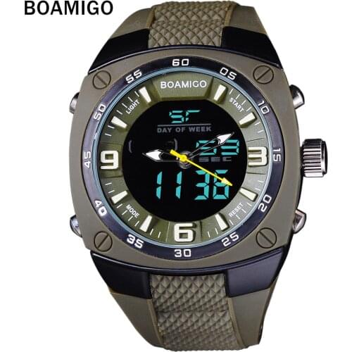 Men Sports Watches BOAMIGO Brand Military Army Green Outdoor Quartz Digital Watch Swim Waterproof Rubber Clock reloj hombre