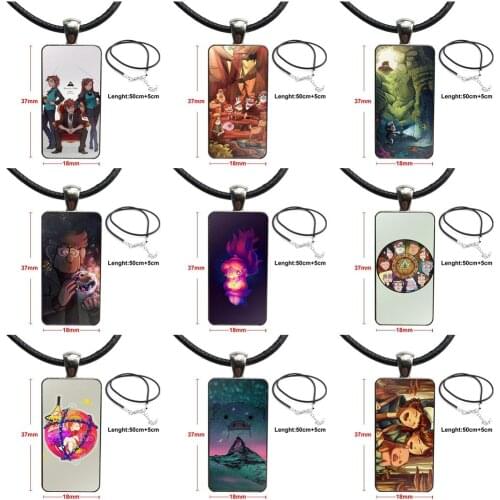 For Women Fashion Jewelry Gravity Fall Fashion Glass Cabochon Necklace With Women Statement Pendant Rectangle Necklaces Jewelry