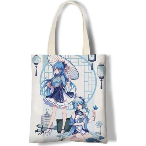 Anime two-dimensional canvas shoulder bag student handbag simple green shopping bag