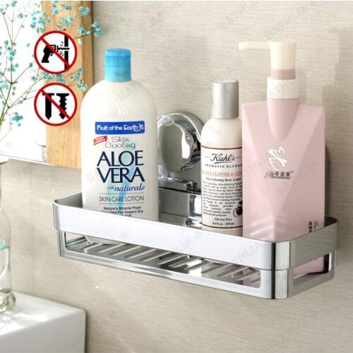 EHEH no drilling sucker square bathroom shelf high quality chrome super durable Shower Storage corner rack bath accessory