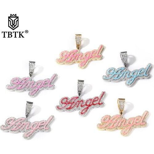 TBTK Personalized Name Necklace Bubble Edwardian Script Shiny Pink Drippy Oil Letter Custom Two Colors Pendant Hiphop Jewelry