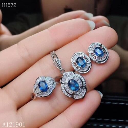 KJJEAXCMY exquisite jewelry 925 sterling silver inlaid natural sapphire lady Necklace Pendant Ring Earring Set support detection