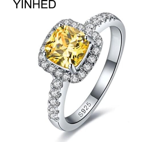 YINHED 100% 925 Sterling Silver Engagement Ring 3 Carat Yellow Cubic Zirconia CZ Wedding Rings For Women Fine Jewelry ZR001