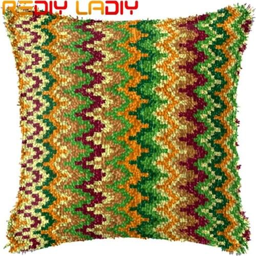 Latch Hook Cushion Colorful Stripe Printed Canvas Cushion Front Acrylic Yarn Crochet Pillow Case Kits Sofa Bed Pillow Home Decor