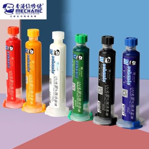 MECHANIC 10ML UV Curing Solder Mask Ink Red Blue Green Yellow Black White Welding Oil for PCB BGA Paint Prevent Corrosive Arcing
