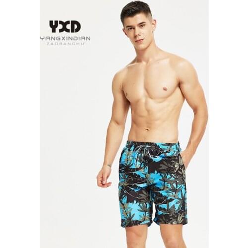 Plus size Quick Dry Plant Print Running Shorts Men Swimsuit Man Swimwear Mens Short Pants Surf Joggers Sport Gym Beach Wear Mans