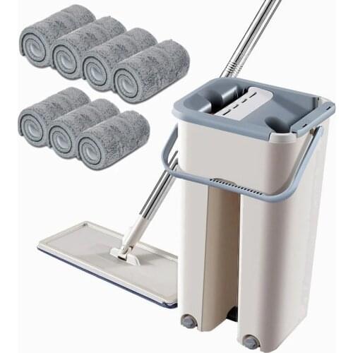Mop With Bucket and Pad Set Wringing Microfiber Hand-Free Squeeze Mops Home Cleaning Bathroom Kitchen Floor Wet And Dry Mop Kit