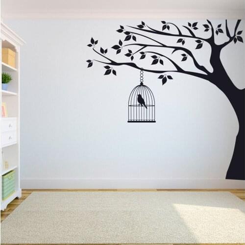Tree Wall Decal Sticker Bedroom tree of life roots birds flying away home decor Bird cage on big tree A7-007