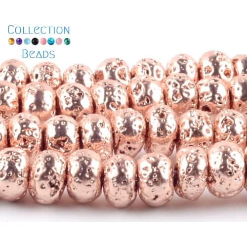 Natural Stone Rose Gold Rondelle Beads Rock Lava Hematite Loose Spacer Round Beads For Jewelry Accessories Making Bracelet 15