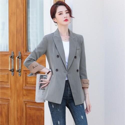 New 2020 Spring Fall Women Blazers & Jackets Ladies Outerwear Coats Long Sleeve Work Clothes Grey OL Styles