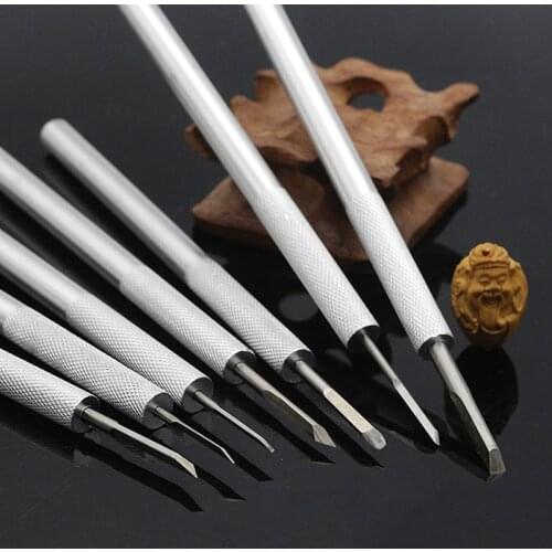 7Pcs Aluminium Manual Carving Chisel Wood Carving Knife Tools Set Mini Walnut Engraving Engraver Supply