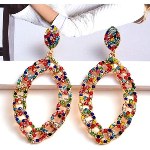 New Statement Long Metal Colorful Crystal Drop Earrings High-Quality Rhinestones Jewelry Accessories For Women Wholesale