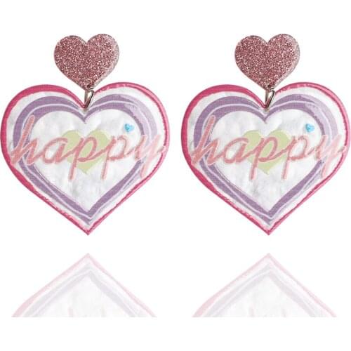 New Fashion Cute Glitter Love Heart Drop Earrings For Women Girls Geometric Print Dangle Earrings Brincos Korean Party Jewelry