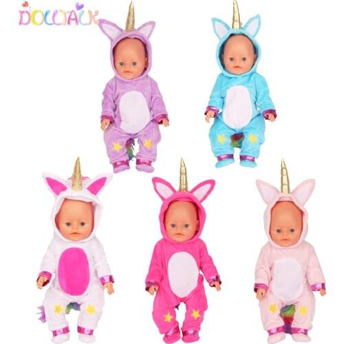 New Style 17,18" American Doll Unicorn Clothes Big Ear Star Unicorn Bodysuit For 43cm New Baby Reborn 1/4 BJD OG Gitl Dolls Toy