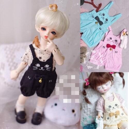 BJD Doll clothes suitable for 1-6 size overalls Bell Kitty Pants black powder blue yellow doll accessories