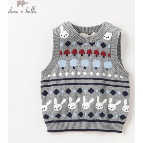 DB11778 dave bella autumn winter baby boy sleeveless sweater printed kids vest 1 pc
