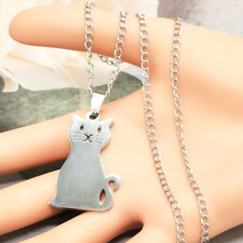 1 Piece Stainless Steel Cute Cat Pendant Necklace Lover Girlfriend Gift Animal Choker Men and Women Hip Hop Jewelry Wholesale