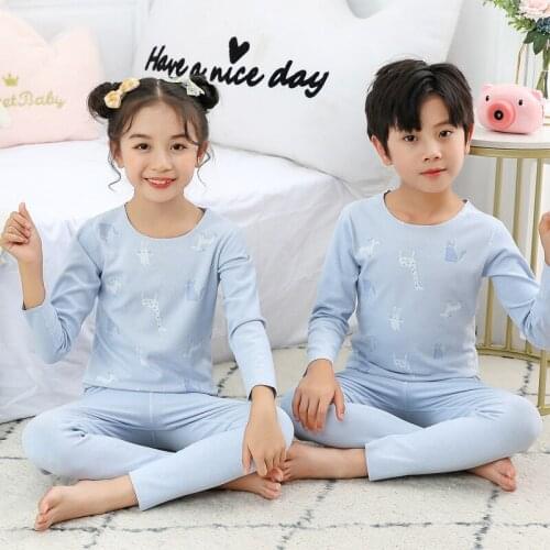 New Kids Pajamas Tops+Pants Sleepwear for Baby Boys Girls 2pcs Nightwear Teens Seamless Thermal Underwear Set Children Homewear
