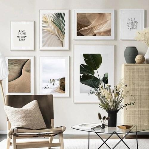 Beach Green Palm Leaf Plant Quotes Nordic Poster Holding sand Wall Art For Living Room Decor Print Canvas Painting Wall Pictures