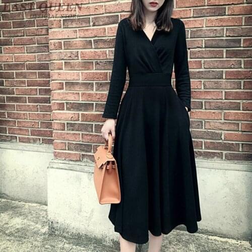 Fashion solid dress women long sleeve autumn sweater dresses sexy tunic bodycon v-neck elegant female cotton dress DD356 F