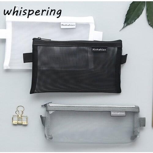 Portable Simple Transparent Mesh Pencil Case Office Student Nylon Zipper Pencil Cases School Supplies Pen Box