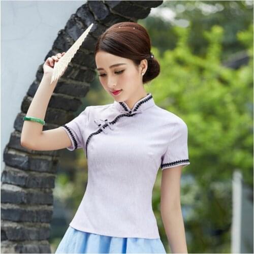 SHENG COCO Retro Short Sleeve Blouse Women Cotton Flax Qipao Literature Cheongsam Blouse Traditional Chinese Clothing Qipao Tops