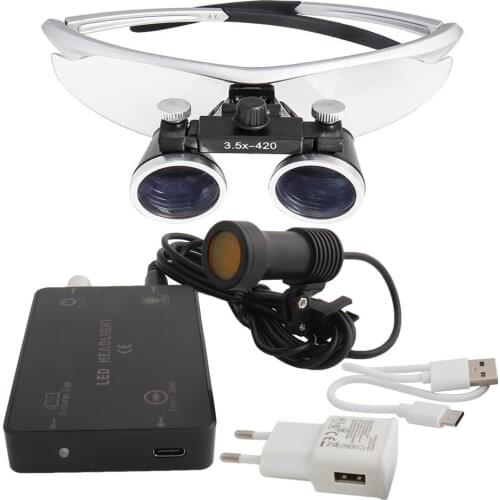 Dental Loupes Medical Magnifier 2.5 3.5x420 Magnification Binocular 5W Headlight Headlamp USB Connection Cloth Case
