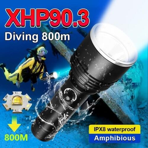 Super XHP90.3 Most Powerful Diving Flashlight IPX8 Waterproof Scuba Dive Led torch XHP90 High power fishing Underwater Lantern