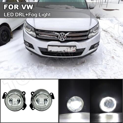 LED Daytime Running DRL Light Fog Lamp Kit For VW Touareg Golf Polp Transporter Crafter Skoda Fabia Roomster Fog Light Angle Eye