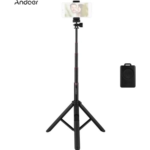 Andoer Tripod Stand Handheld Selfie Stick Extendable Cell Phone Tripod with BT Remote Phone Holder for Smartphone Small Camera
