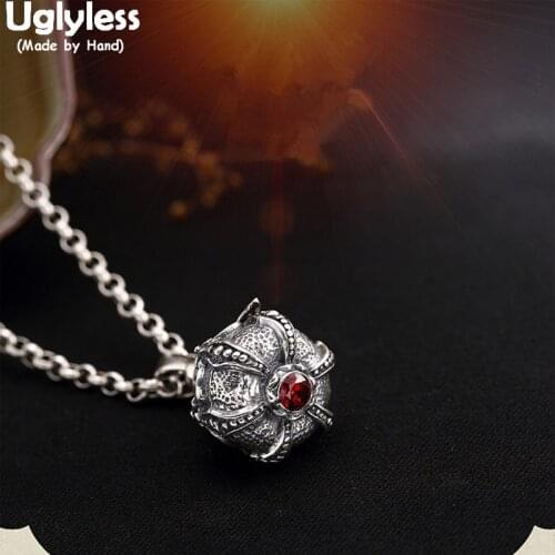 Uglyless Real 925 Sterling Thai Silver Handmade Openable Crown Pendants Men Cool Buddhism Gaudencio Box Jewelry Garnet Bijoux