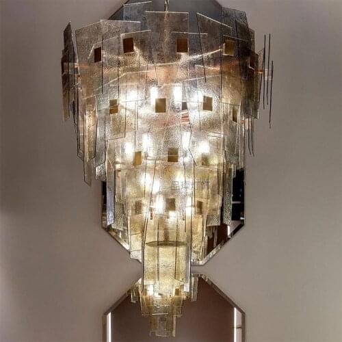 Villa duplex building hall hollow chandelier stairs jump high light luxury designer hotel custom engineering lamps