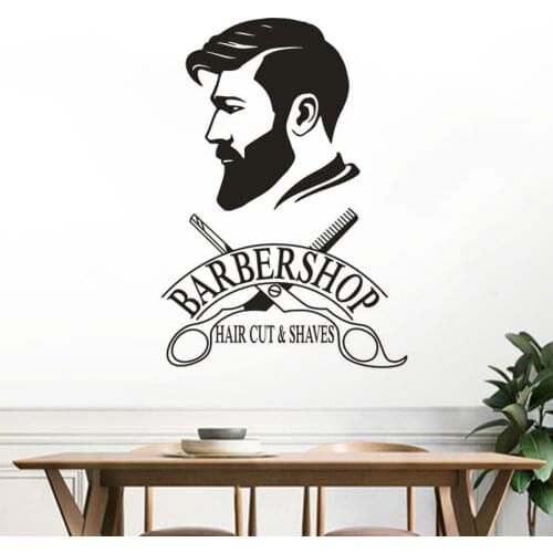 Vinyl Wall Sticker For Barbershop Hair Cut Wall Art Decal Barber Face Design Removable Window Poster Barber Shop Vinyl Art AZ094