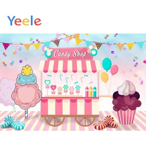 Yeele Candy Shop Ice Cream Cart Flags Balloons Baby Kids Scene Photography Background Posters Photographic Studio Photo Backdrop