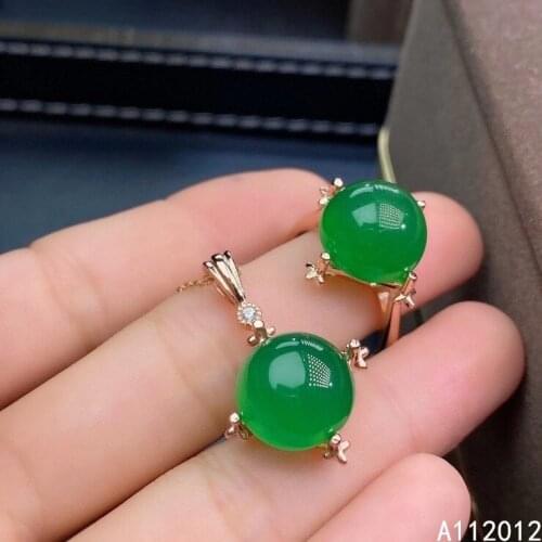 KJJEAXCMY fine jewelry natural Chalcedony 925 sterling silver trendy girl new pendant necklace chain ring set support test