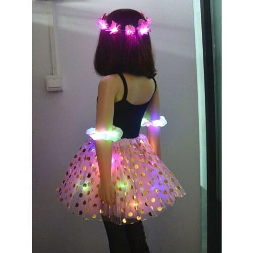 3-12Years Glow Light Girl Child Dot Tutu Skirt Flower Wreath Crown Led Clothes Valentines Day Easter Wedding Birthday Party Gift