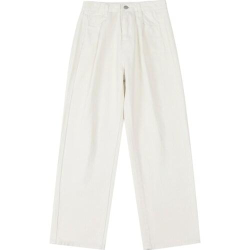 2021 New Womens Jeans Spring Casual Harajuku Streetwear High Waist Trouser Versatile Baggy Vintage White Straight Pants