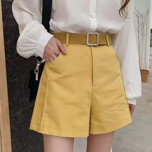 2020 summe casual womens female high waisted yellow white black wide leg shorts